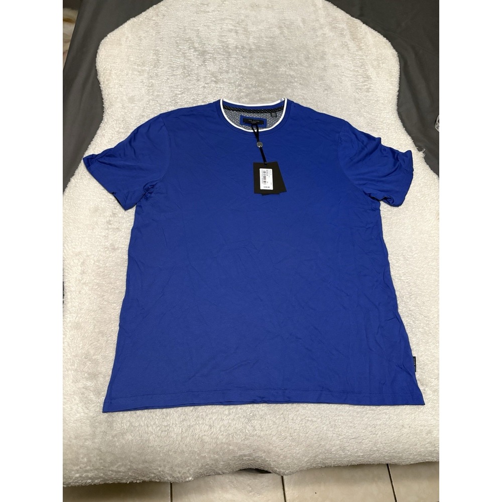 NWT Ted Baker Men Crew Neck T-Shirt Size 5 XL Simk Royal Cobalt Blue Tee Collar